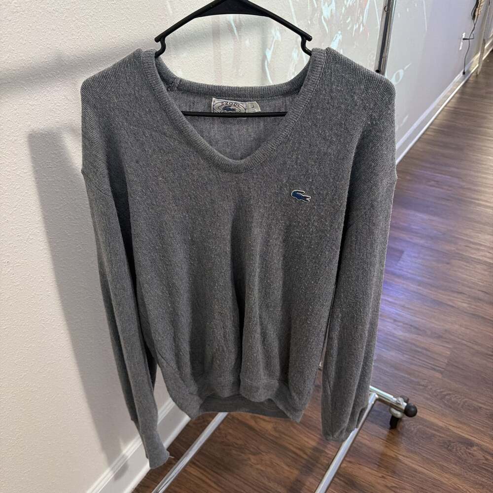 Vintage Izod Lacoste Gray V-Neck Sweater Men's